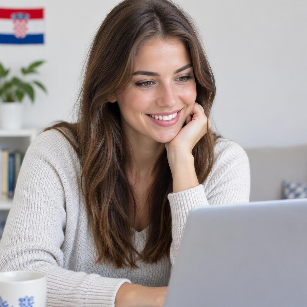 Smiling young woman using a laptop